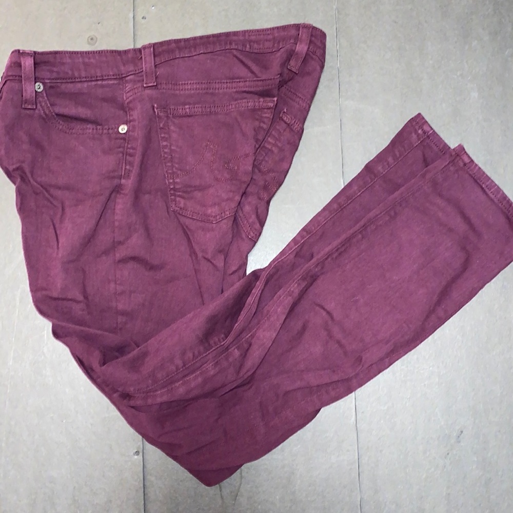 AG Adriano Goldschmied Size 28R The Stevie Ankle Slim Straight Leg Burgundy Jean